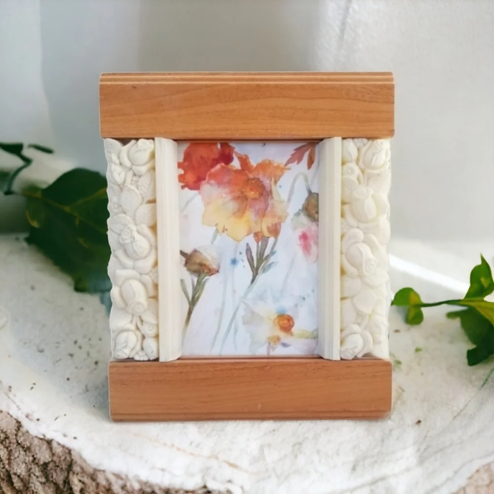 Natural Wood and Acrylic Roses 4 1/2 x 3